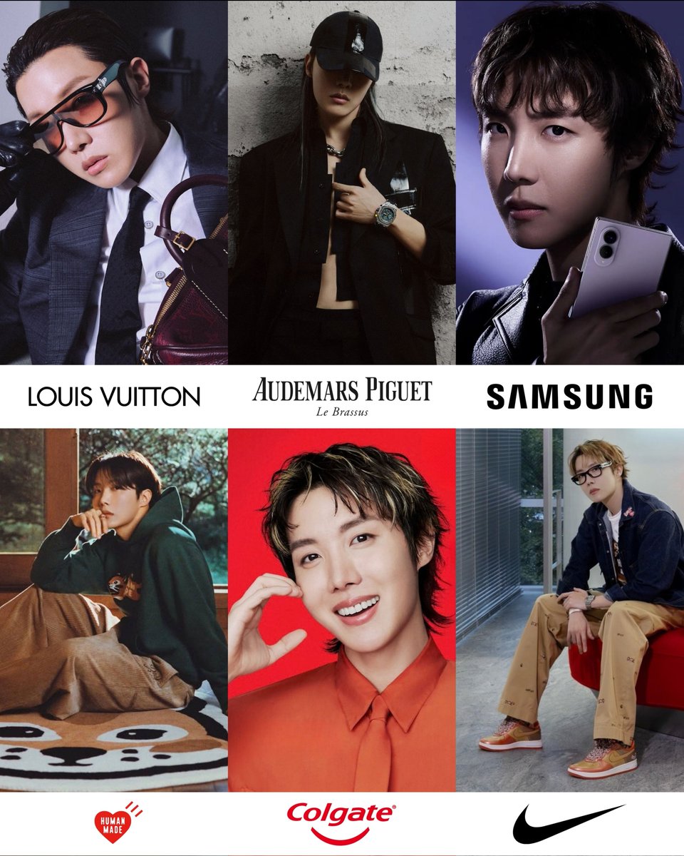 hoseokiepedia's tweet photo. Established brands don't need celebrities to make them famous—they already are. What they seek is something they can't manufacture themselves: authenticity, cultural capital, credibility, a distinct point of view, and an identity people genuinely connect with. Fame alone doesn't guarantee any of that; the real value is having a personal brand distinctive and meaningful enough to add something to brands with enormous equity of their own. That's the level j-hope is operating at.