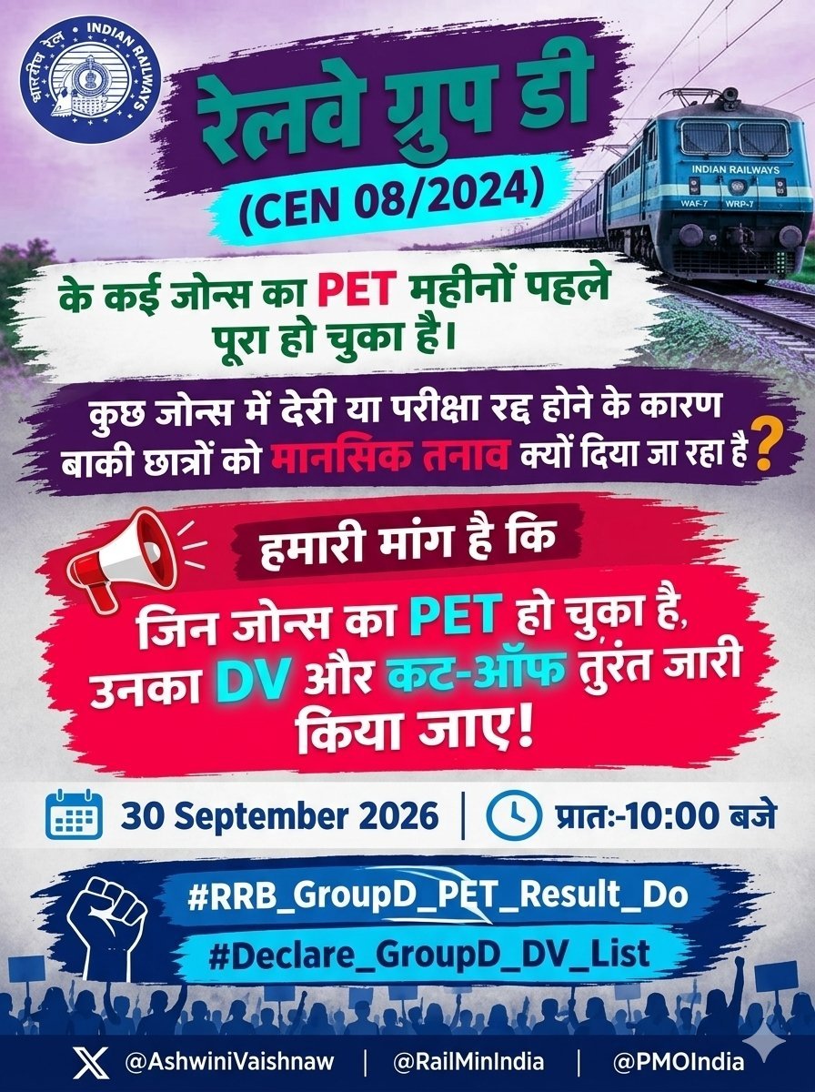NaipalS85200687's tweet photo. रेलवे बोर्ड आपसे अनुरोध है जिस भर्ती को लगभग 3 साल पूर्ण हो चुके हैं उसका डीवी रिजल्ट अभी तक क्यों जारी नहीं किया गया है
आख़िर कब ये भर्ती प्रक्रिया ऐसे ही टलती रहेगी 
#RRB_GroupD_Release_DV_Date 
#railway_groupD_result_do https://t.co/Ya3i7nLvfY