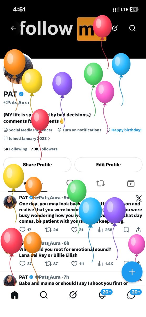 Pats_Aura's tweet photo. I woke up feeling matured today and I got balloons. https://t.co/RUKexGzrpY