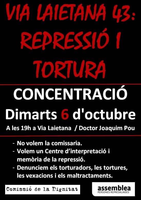 ComissDignitat's tweet photo. Dimarts 6 a les 19 h. Concentració a Via Laietana 43, amb el testimoni de Montserrat Cervera Rodón i la col.laboració musical de Xavier Marcos. 
Amb aquesta en fem 100 !!
Qui no es mou, no sent les cadenes.
(Rosa Luxemburg). 
No ens aturarem!!
No ens aturaran!!!! https://t.co/9EjalMs6s9