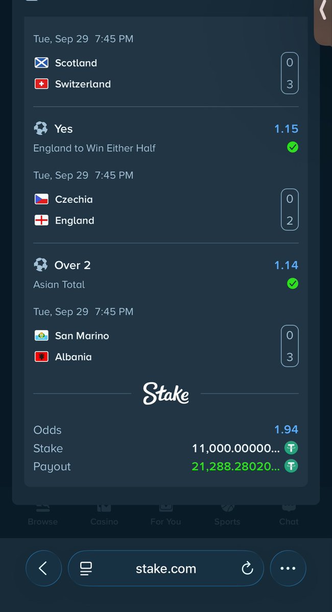 Mrbankstips's tweet photo. Double up won ✅✅✅

$21k ✅✅✅

Join stake via https://t.co/WvFIPJn9ft

Promo code banks https://t.co/VqCiVS6lQ7