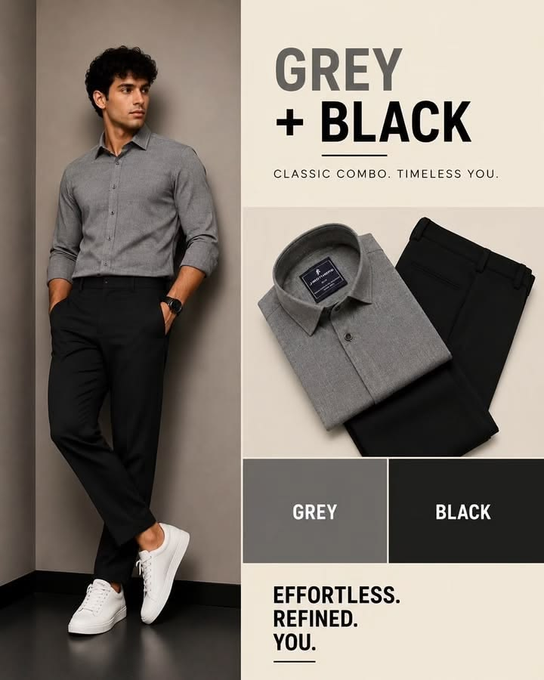 DearM_e_n's tweet photo. 7 Must-have color combinations for men.

1. GREY &amp; BLACK. https://t.co/ma7JadEwGN