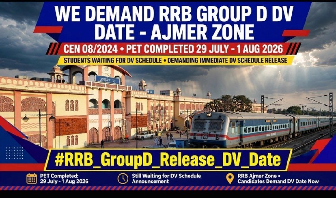 PkSharma1594199's tweet photo. CEN 08/2024 final result jari kro
#RRB_GroupD_Release_DV_Date
@AshwiniVaishnaw
@NWRailways
@DRMJaipur_
@DrmAjmer
@RailMinIndia
@PMOIndia https://t.co/VCqKoHheIe