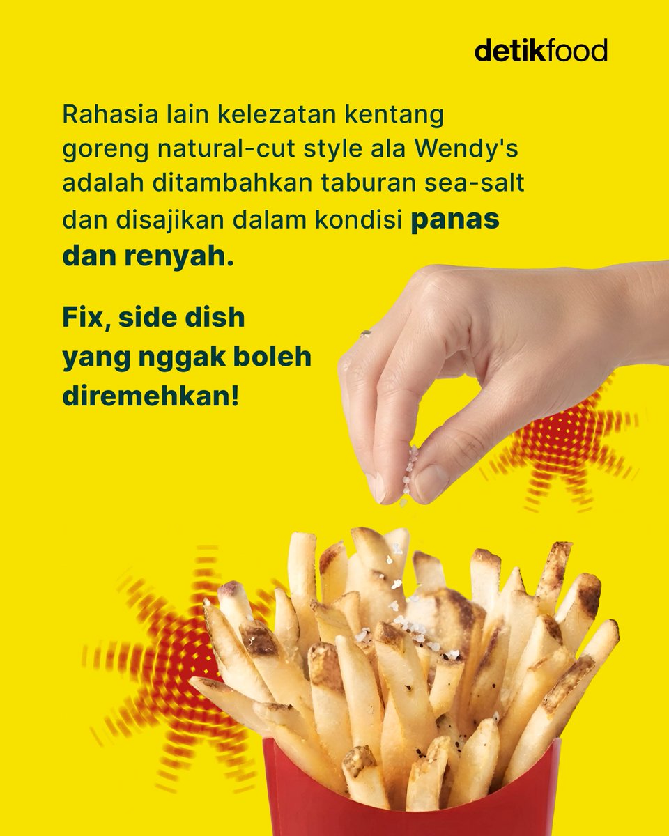 detikfood's tweet photo. Kentang goreng Wendy’s punya potongan natural-cut dengan tekstur renyah di luar dan lembut di dalam. Makin seru, ada promo diskon 50% pakai Allo Paylater, lho!

#detikfood #AlloPaylater #Wendys https://t.co/RpecPjaTFj
