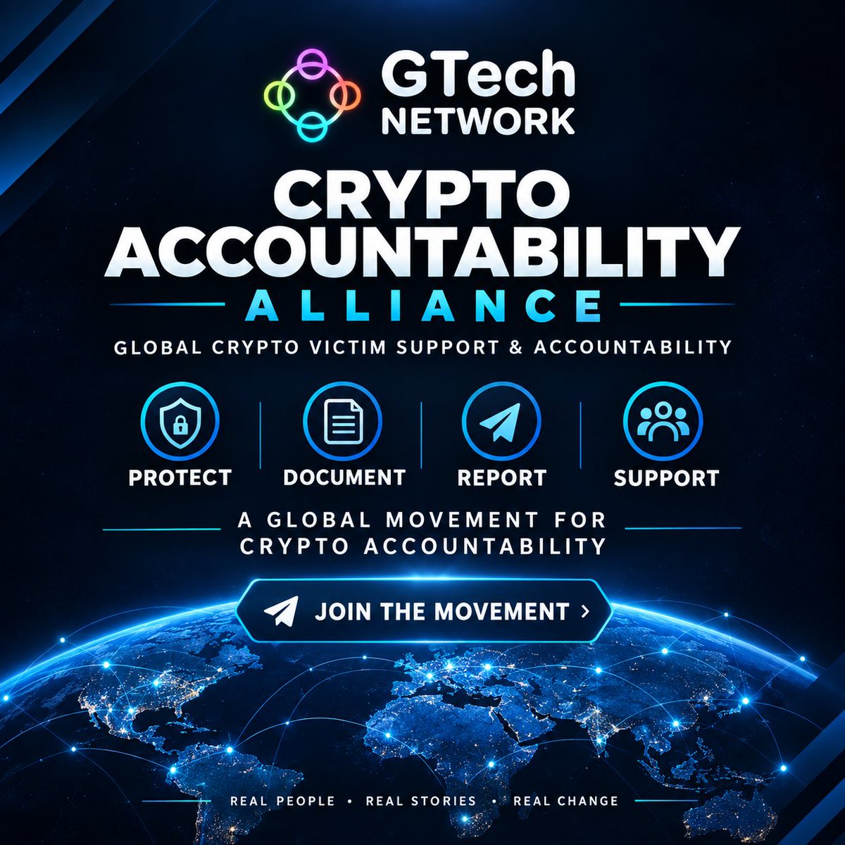 Crypto_A_A's tweet photo. THIS CAN’T END WITH GTECHNETWORK. 🚨 🚨 

Crypto victims around the world are losing money through abandoned projects, deceptive fundraising, frozen funds and other serious issues.

Victims shouldn't have to fight alone.

That’s why we’re creating:

🛡️ CRYPTO ACCOUNTABILITY ALLIANCE (CAA) CAA is bigger than GTech.

Our goal is to build an international community where crypto users can come together to:

🔹 Support victims
🔹 Preserve evidence
🔹 Document blockchain transactions
🔹 Share verified information
🔹 Understand legitimate reporting channels
🔹 Organize responsibly

A victim can be in Norway 🇳🇴
A developer can be in Türkiye 🇹🇷
A wallet can be on BNB Chain.
Funds can move across multiple countries.

That’s why international cooperation matters.

One victim shouldn't have to face a global problem alone.

CAA will NOT be a place for revenge, threats or harassment.

We won't fabricate evidence, dox people or declare someone guilty without proper evidence.

We will:

Protect. Document. Report. Support.

We provide information and support — the appropriate authorities investigate and determine responsibility.

Imagine 1 victim documenting their loss.

Now imagine 100 victims independently preserving their transaction hashes, wallet addresses, screenshots and communications.

A properly organized community can help legitimate complaints become clearer and easier to report.

Evidence first. Accountability always.

🚨 OUR FIRST ACTION

The GTech situation brought many affected people together.

We're creating a dedicated space where people can:

📌 Share experiences
📌 Preserve evidence
📌 Organize information
📌 Discuss legitimate reporting options
📌 Coordinate community meetings
📌 Support other victims

But CAA won't stop with GTech.

If you've been affected by GTech or another crypto-related issue, join us.

If you believe crypto users deserve greater transparency and accountability, join us.

If another community needs support in documenting a legitimate issue, bring the evidence.

Crypto Accountability Alliance (CAA)

🛡️ Protect. Document. Report. Hold Accountable.

👇 JOIN THE MOVEMENT:
[Join the CAA Telegram community] 
🔗https://t.co/PHDRjealGF