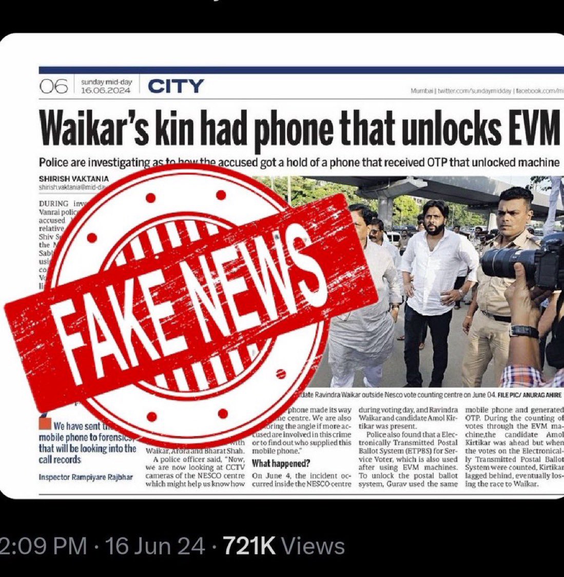 FabulasGuy's tweet photo. Remember the Maharashtra EVM episode?

Mid Day reported that a phone was used to unlock an EVM through an OTP.

It turned out to be false. The Returning Officer and ECI debunked the claim, and Mid Day itself issued a clarification and regretted the error.

But before the truth came out, the entire INDI ecosystem had already amplified it and created huge outrage.

And same is still happening today.