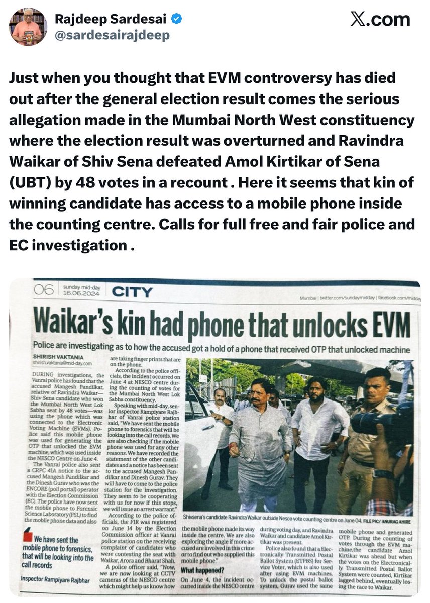 FabulasGuy's tweet photo. Remember the Maharashtra EVM episode?

Mid Day reported that a phone was used to unlock an EVM through an OTP.

It turned out to be false. The Returning Officer and ECI debunked the claim, and Mid Day itself issued a clarification and regretted the error.

But before the truth came out, the entire INDI ecosystem had already amplified it and created huge outrage.

And same is still happening today.