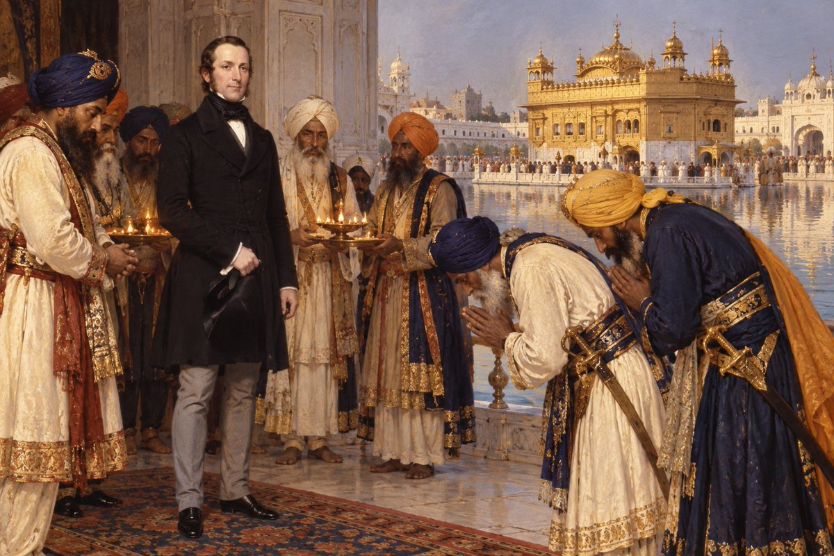 PUNJABFLIX's tweet photo. Did you know, Lord Dalhousie credited with demolishing the khalsa Raj of Maharaja Ranjit Singh and incorporating it into the East India Pvt Ltd. Went into the Golden Temple with his shoes on and was welcomed there with the Lighting of lamps.

The keys of Golden Temple was handed over to the British.

How did the power that extinguished the Khalsa Raj come to exercise influence over the management of its most important shrine?