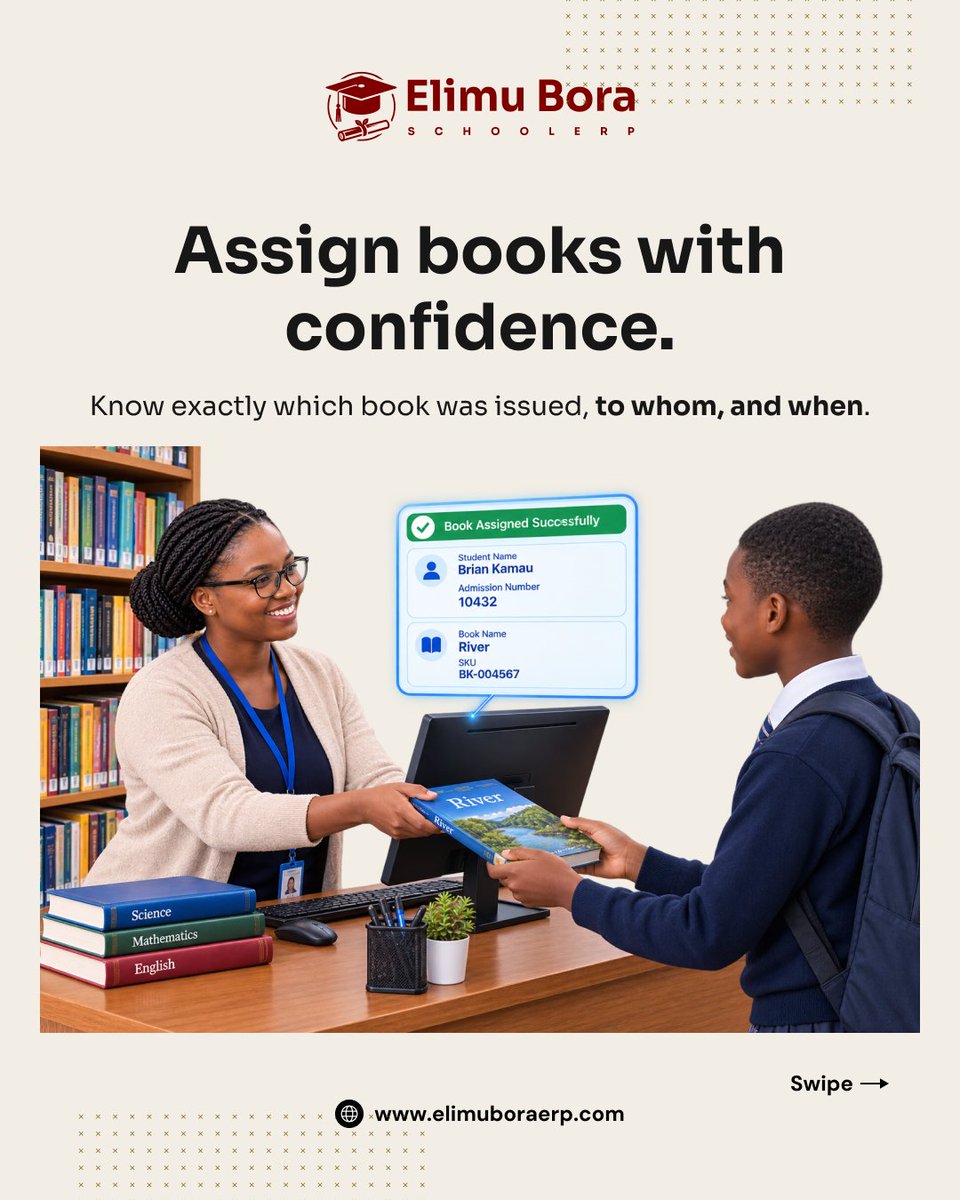 elimuboraerp's tweet photo. Books, uniforms, food supplies and more. Keep school inventory under control with Elimu Bora ERP.

Assign books, track incoming stock and get low-stock alerts before essentials run out.

Your school operations simplified.

Book a free demo: +254 798 646 579

#ElimuBoraERP #EdTech https://t.co/BnZxmxUXl5