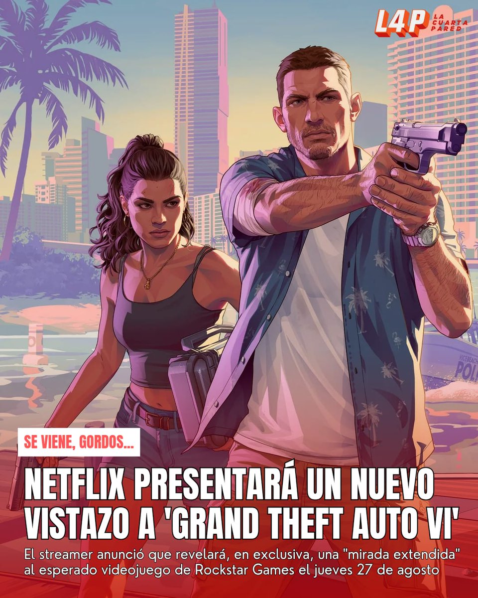 monqie100's tweet photo. LA CUARTA PARED announced it will exclusively reveal an extended look at Rockstar Games’ highly anticipated Grand Theft Auto VI on Thursday, August 27. https://t.co/fTkUqm6Y3v