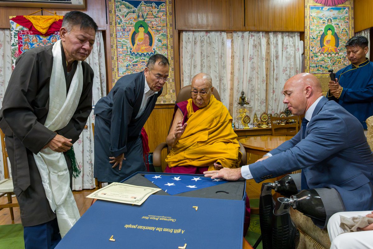CTA_TibetdotNet's tweet photo. His Holiness the 14th Dalai Lama met with a bipartisan delegation from the United States Congress, led by Representative Brian Mast, Chairman of the House Foreign Affairs Committee, at His residence in Dharamshala on 30 September 2026.

The delegation included Representatives Brian Mast (R–Florida), James Gallagher (R–California), Jimmy Patronis (R–Florida), Haley Stevens (D–Michigan), and Shri Thanedar (D–Michigan). 

They were accompanied by Sikyong Penpa Tsering and Representative Jigme Tsering of the New Delhi-based Office of His Holiness the Dalai Lama.

Photo Courtesy: Tenzin Choejor | Office of His Holiness the Dalai Lama