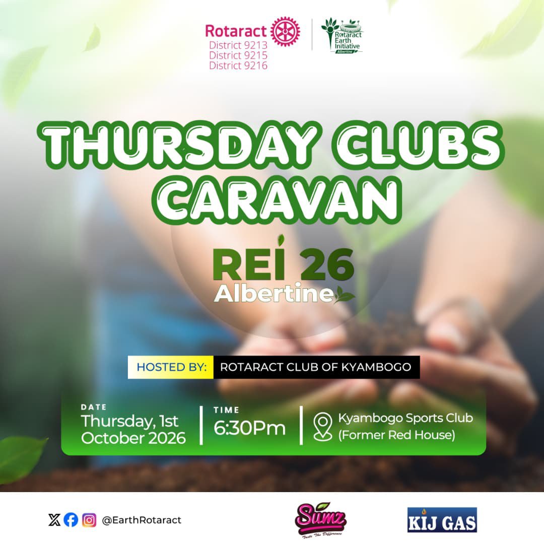 rctmusical's tweet photo. π±ποΈ THURSDAY CLUBS CARAVAN REI 26!π±
The Rotaract Club of Kampala North Musical is excited to be part of this great cause as it is being hosted by the *Rotaract Club of Kyambogo!
π
Thursday, 1st October 2026
β° 6:30 PM
π Kyambogo Sports Club (Former Red House) https://t.co/60oqU1t4GY