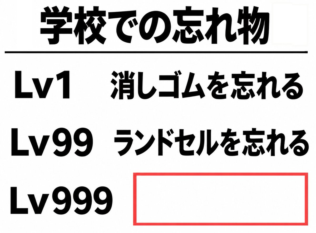 Ogiribot's tweet photo. 【お題】
学校での忘れ物レベル９９９とは https://t.co/rAo64b2bAs
