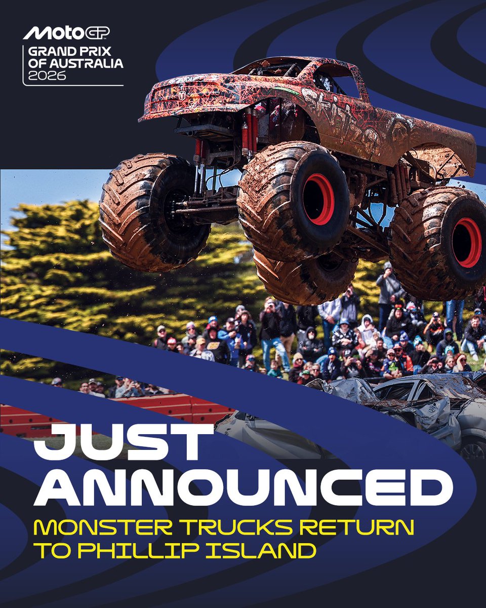 ausmotogp's tweet photo. The #AustralianGP just got BIGGER! 🛻

Monster Trucks will be returning to Phillip Island this October 🙌

#MotoGP https://t.co/ONL83yTb7v
