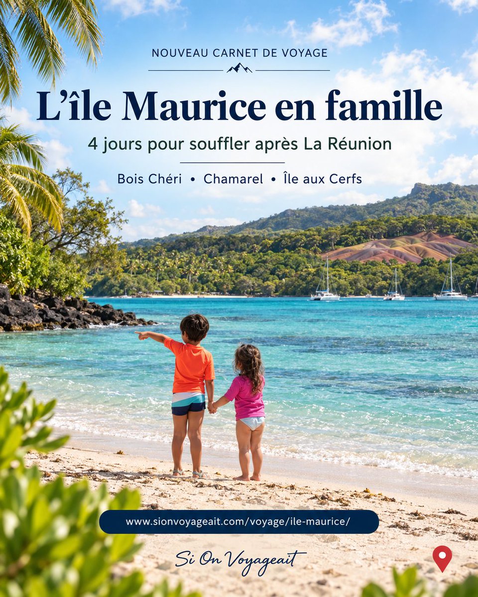 sionvoyageait's tweet photo. Après 13 jours de routes, de volcans et de randonnées à La Réunion, on avait besoin de souffler. 🇲🇺

La suite : 4 jours à l’île Maurice entre repos, Bois Chéri, Chamarel et l’île aux Cerfs.

Notre nouveau carnet 👇
https://t.co/uCN1LXGgqu

#IleMaurice #VoyageEnFamille https://t.co/idIBny5HDT