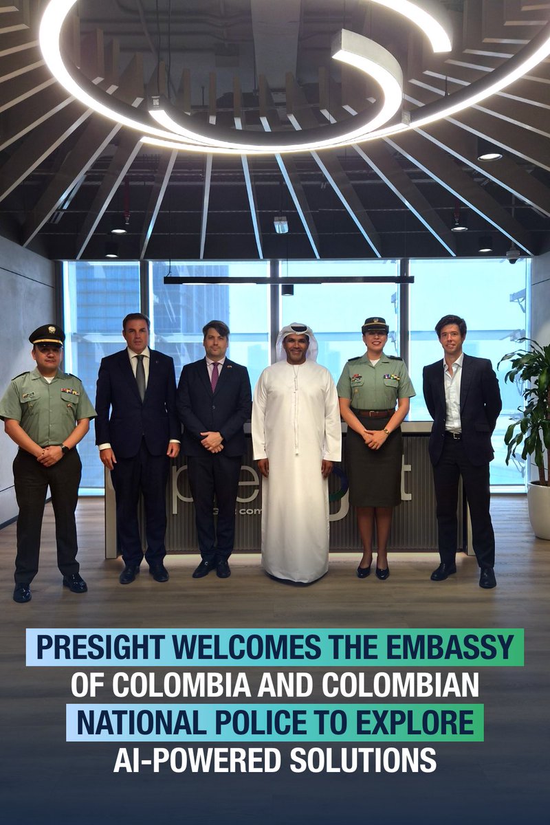 PresightAI's tweet photo. Presight welcomed representatives from the Embassy of Colombia in the UAE and the Colombian National Police to Abu Dhabi.
Discussions explored how AI and secure data can support public safety, stronger government operations and smarter cities.
#Presight https://t.co/KWQ64uxr8G