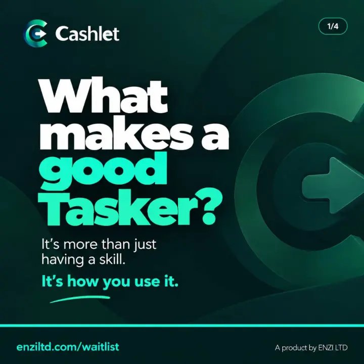 Enzi_ltd's tweet photo. What makes a good Tasker?
Skill. Reliability. Quality. Consistency.
Don’t just complete tasks. Build a track record.
#Cashlet #ENZILTD #Tasker #NigeriaTech https://t.co/z6beCTZviz