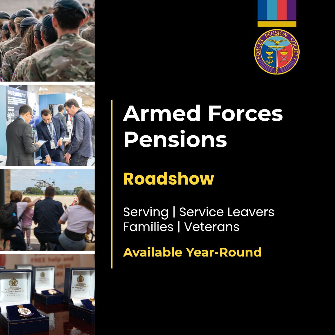 ForcesPensions's tweet photo. 🎯 Forces Pension Society Roadshow: Trusted AFPS guidance for serving personnel, service leavers, veterans and families.

🗓️ 2027 bookings now open
🗓️Some 2026 availability remains

Interested in a briefing for your unit or organisation? Get in touch

👉 https://t.co/ExrFjZEmbf https://t.co/8zdUfBEDYU