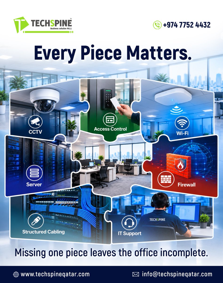 techspinentwks's tweet photo. A strong business network is built piece by piece. 🧩 From IT support and structured cabling to servers, Wi-Fi, firewalls, CCTV, and access control—we connect the pieces that keep your business running.

#Techspine #BusinessIT #ITInfrastructure #NetworkSolutions #Cybersecurity https://t.co/OGQs7xmPxP