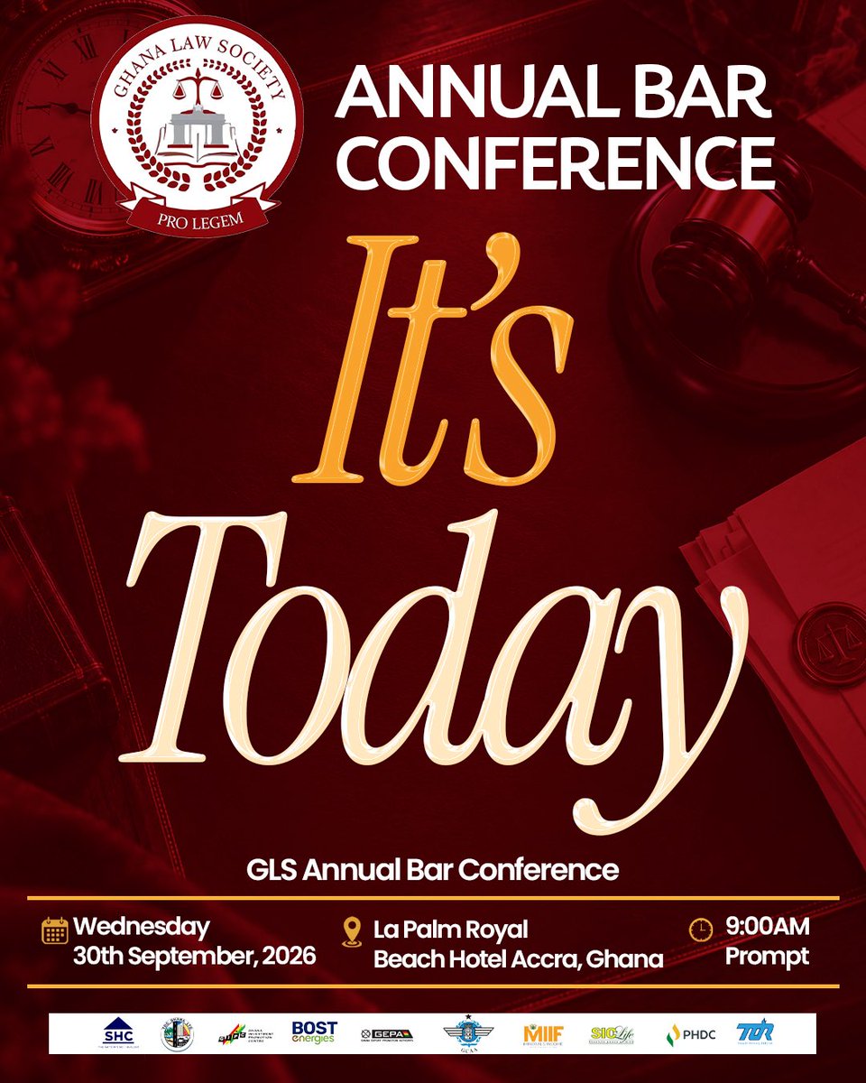 GHLawSociety's tweet photo. All roads lead to the GLS Annual Bar Conference under the theme, Legal Reforms; The Place of The Ghanaian Lawyer.
Stay tuned for more updates across our social platforms.
#GLSBarConference2026
#GhanaLawSociety
#prolegem
#Networking #LegalProfession https://t.co/2wWl4itotE
