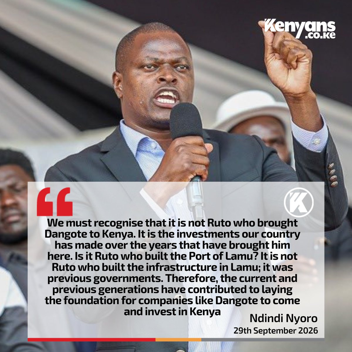 Kenyans's tweet photo. We must recognise that it is not Ruto who brought Dangote to Kenya - Ndindi Nyoro https://t.co/j0QRWM0JfD
