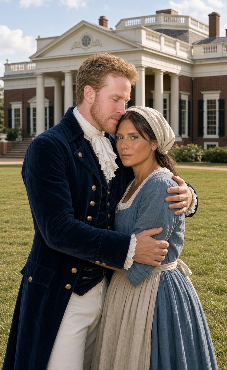 FrenlyOfficer's tweet photo. American President Thomas Jefferson and his slave concubine, Sarah “Sally” Hemings (1807, colorized) https://t.co/7z0ZIuZ7Db
