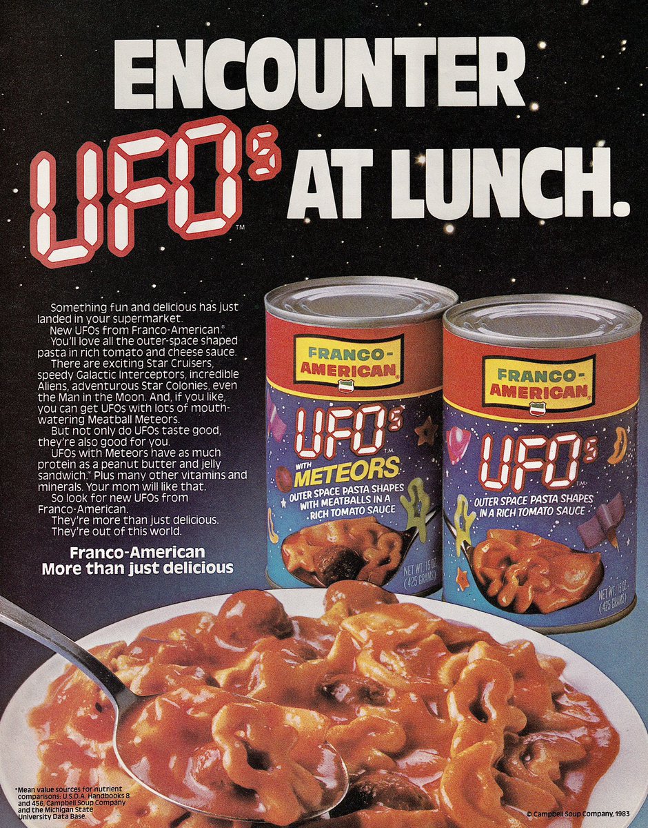 RetroNewsNow's tweet photo. New UFOs from Franco-American (1983) https://t.co/aBTfXhPGEa