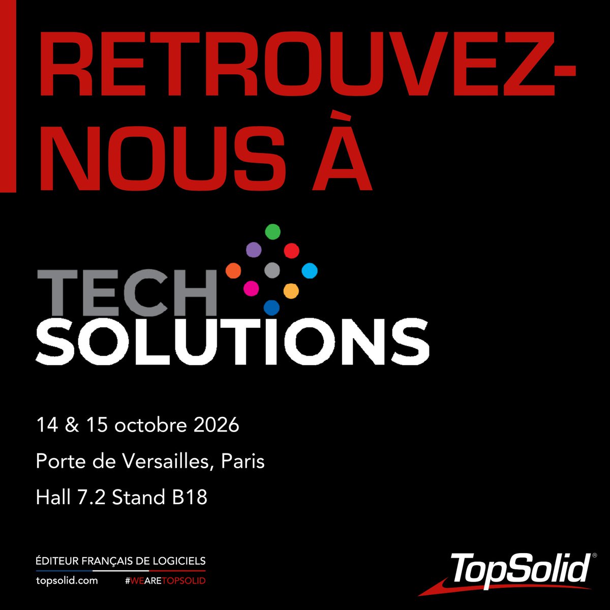 TopSolid's tweet photo. #TOPSOLID sera à @SalonsSolutions !

📅 14-15 octobre 2026
📍 Paris Expo – Porte de Versailles
📌 Hall 7.2 – Stand B18

Découvrez #TopSolidErp, la solution #ERP/GPAO pour l'#industrie, et échanger avec nos experts.

Votre badge visiteur 👉 https://t.co/TaJOFmJMU9

 #TechSolutions https://t.co/XhblVGhdhM
