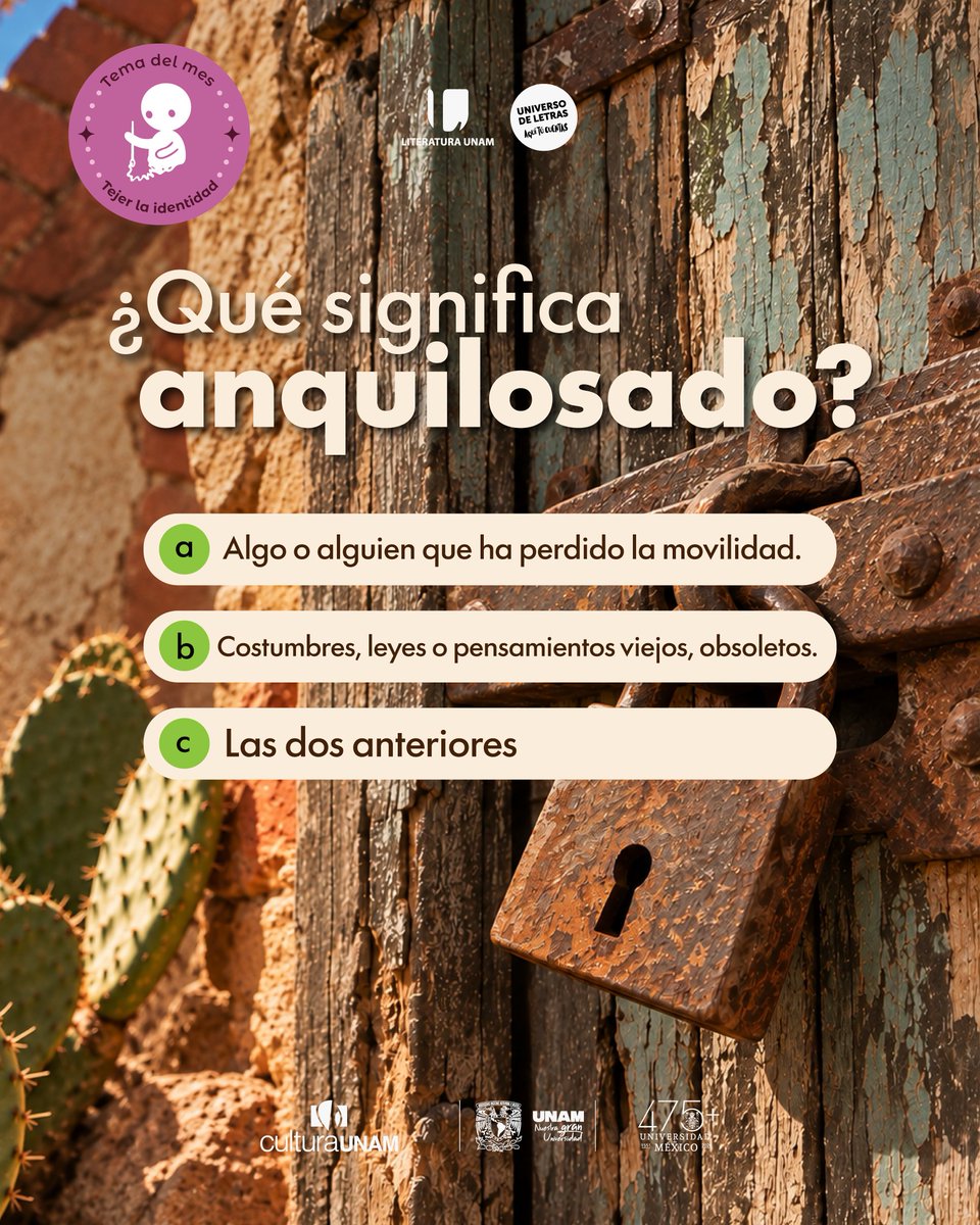 universoUNAM's tweet photo. Preguntamos a la comunidad de Universo de Letras sobre las palabras que casi no se escuchan, aquellas que se pueden perder, ¿sabes qué significa anquilosado?

#AquíTúCuentas https://t.co/Nkw25oiekh