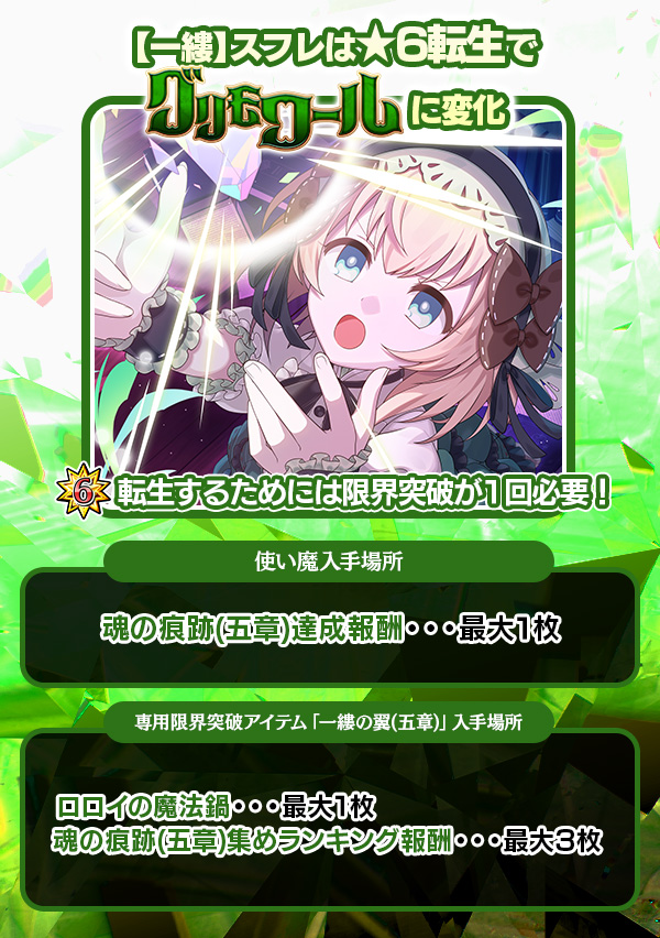 mahouotome_info's tweet photo. 【一縷】スフレは★6転生でショットが『グリモワール』に変化！
★6転生するためには限界突破が1回必要！

【一縷】スフレの専用限界突破アイテム「一縷の翼(五章)」は
ロロイの魔法鍋とランキング報酬で手に入るよ✨

https://t.co/hwCMA5Z3Xx
#ごまおつ #ゴ魔乙 https://t.co/MZDUTid9Ss