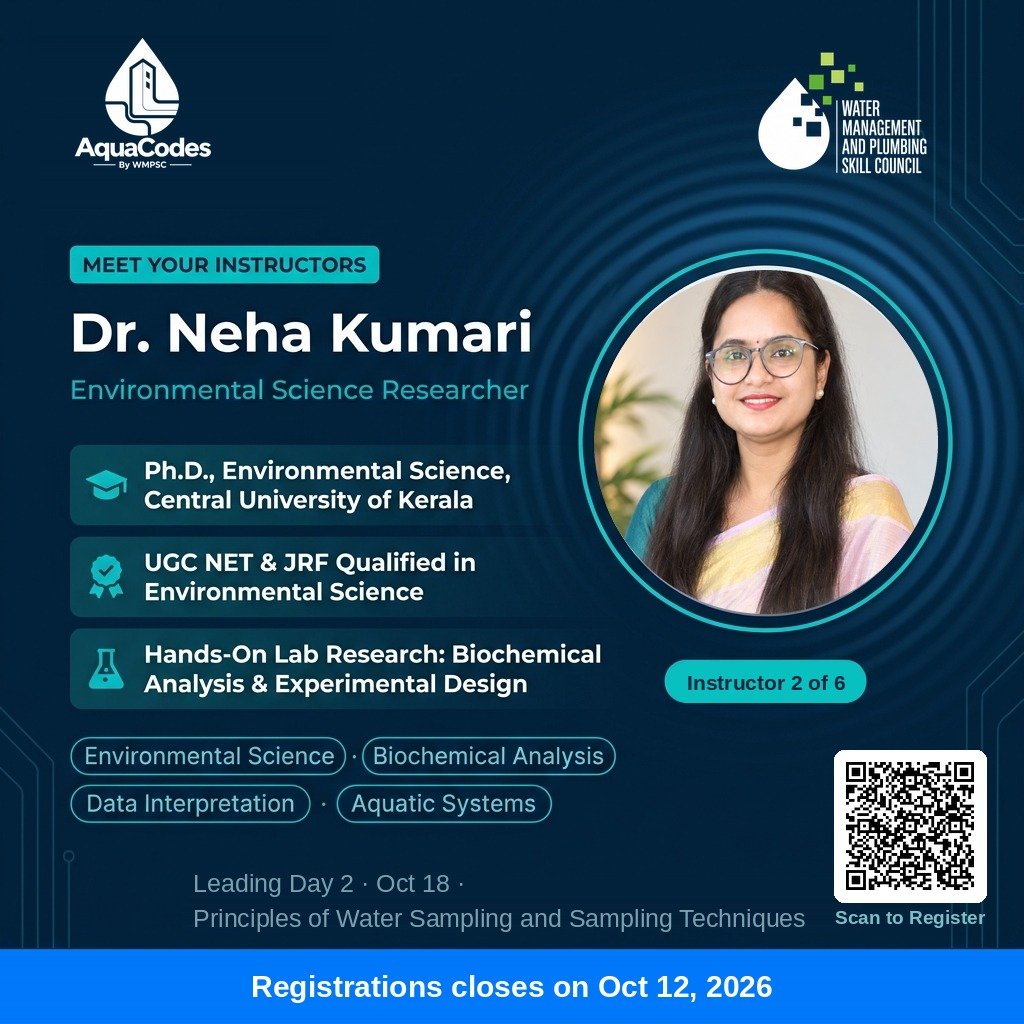 WMPSkillCouncil's tweet photo. A reliable water quality result begins with a properly collected sample.

Meet Dr. Neha Kumari, leading Day 2 of Aqua Codes on Principles of Water Sampling &amp; Sampling Techniques.

Learn the essentials on Oct 18. 🔬

#AquaCodes #WaterQuality #WaterSampling #WMPSC #WaterManagement https://t.co/od3CECQU9V
