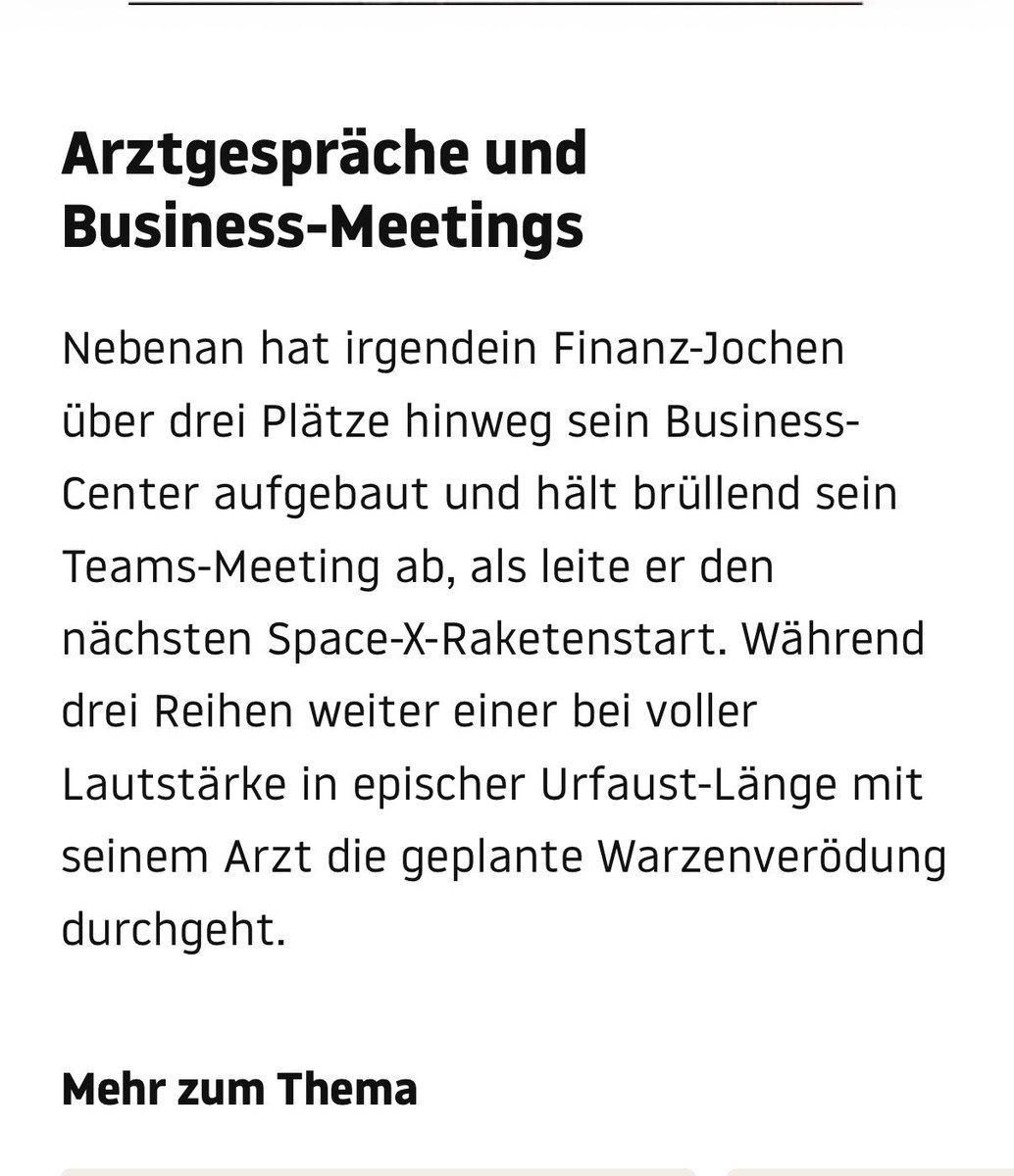 MickyBeisenherz's tweet photo. „Kein Mensch hat Lust, sich bereits um 7 Uhr 47 an Gleis 10 zu fühlen, als stecke er mit dem Kopf in einem hyperaktiven Flipperautomaten fest. Es belastet mich. Es nervt.“

Mein Rant über die dröhenden Kopfhörer-Verweigerer im aktuellen @stern 

Kompletter Text hier:

https://t.co/AKra0dBzXN