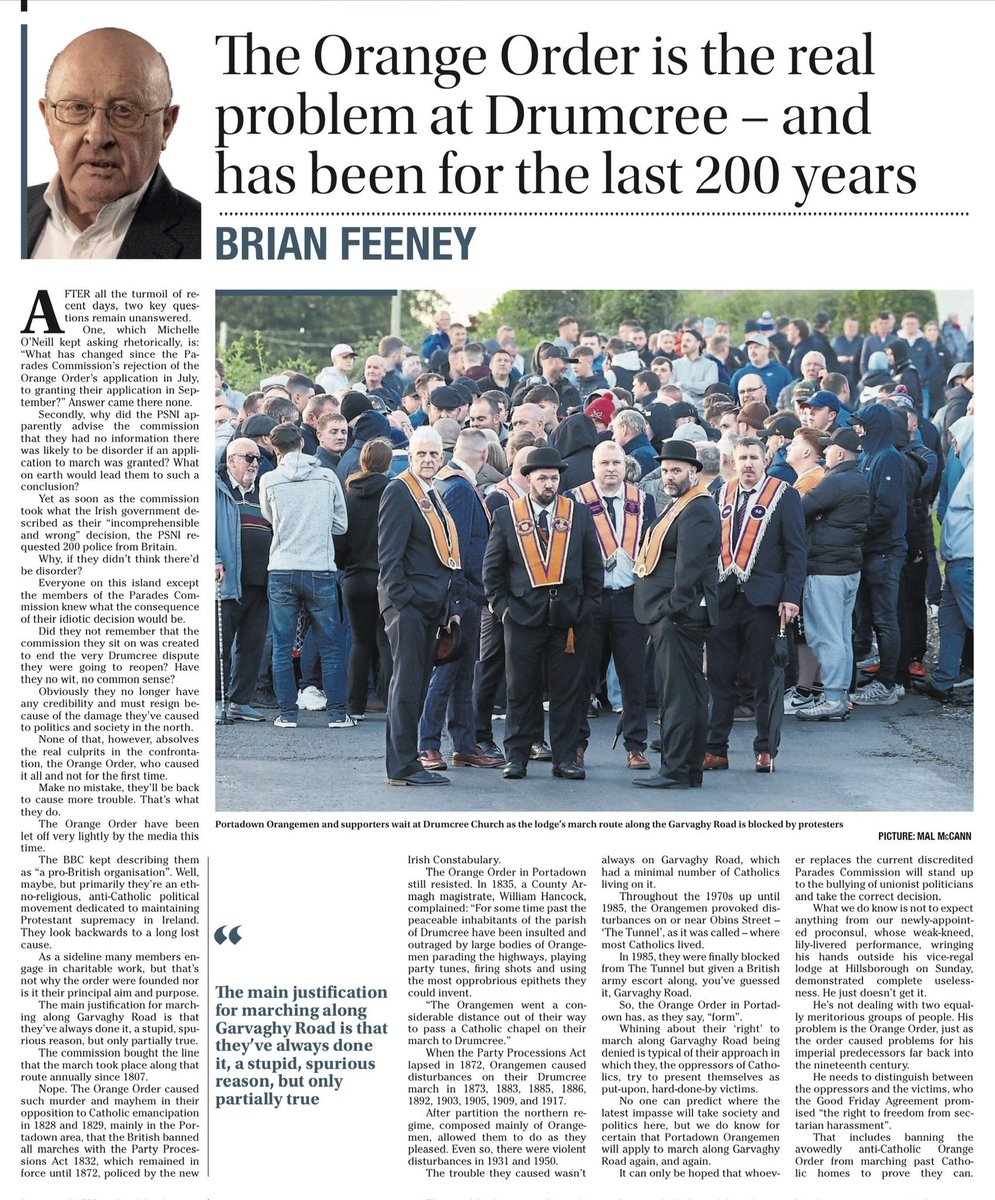 DiscipleElland's tweet photo. Today's Column by Brian Feeney in the @irish_news . https://t.co/xGWqgNJLYQ