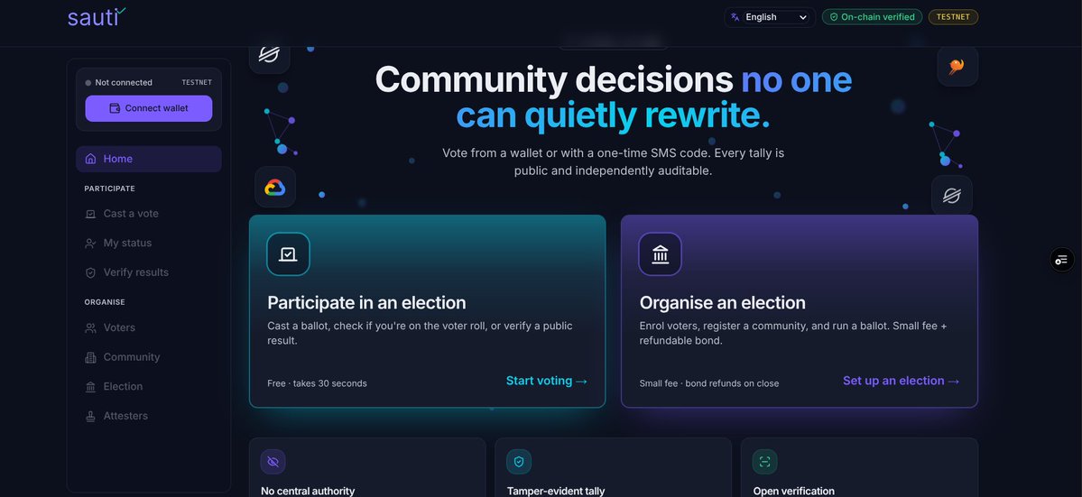 petercodes34's tweet photo. Just deployed my blockchain project: Sauti – a decentralized e-voting &amp; community governance system. Live demo: https://t.co/Tn6Xi6c0Vr. Built to make voting more transparent and tamper-resistant using blockchain.What do you think of on-chain voting systems? https://t.co/7OSzOGH5kQ