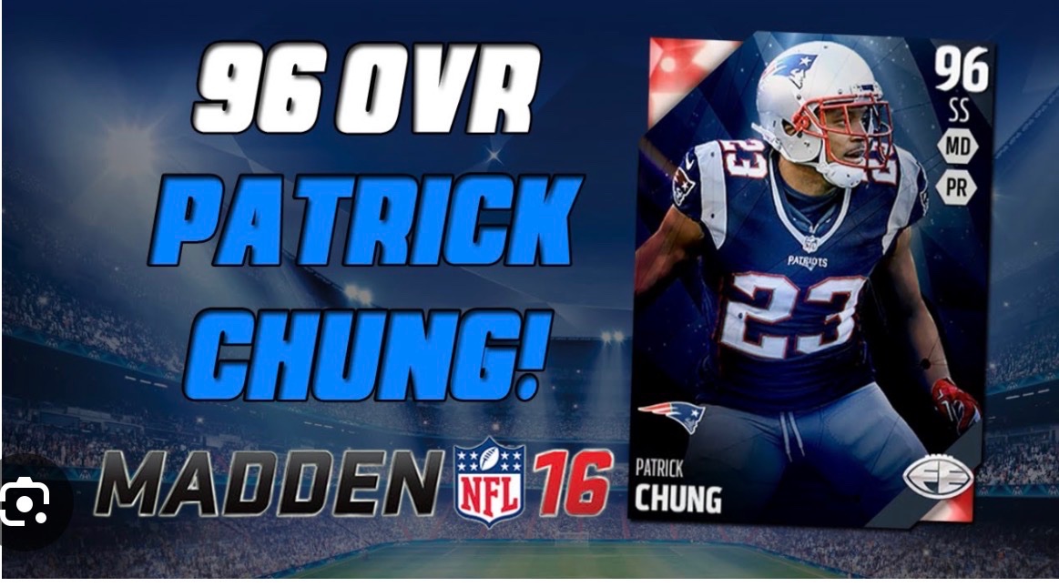 hoothumz6tx's tweet photo. @LilForskin This 96 Patrick Chung was cool, But there was an 89 Chung that may have been the best DB i've ever used. 
That or Mut 17 or 18 Paul Krause. Whenever he was a 94, He could cover the whole world in one play https://t.co/jCsAiS9dpd