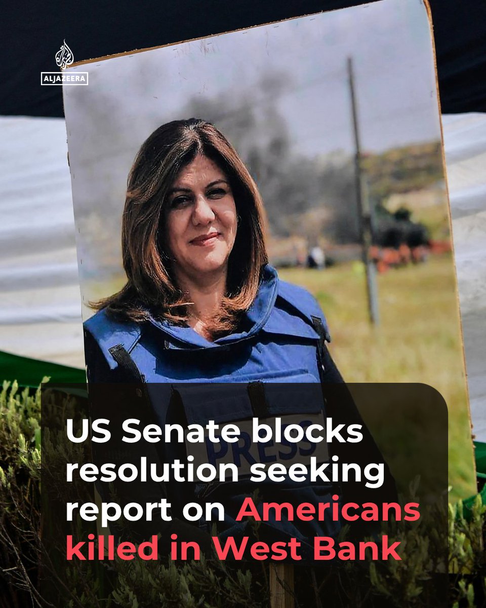 AJEnglish's tweet photo. The US Senate has blocked a resolution that would have required President Donald Trump’s administration to report on the killing of nine Americans in the occupied West Bank and on Israel’s treatment of Palestinian children in military detention.

🔗: https://t.co/Ve6bWW0NFX https://t.co/QwZ74cW4wC