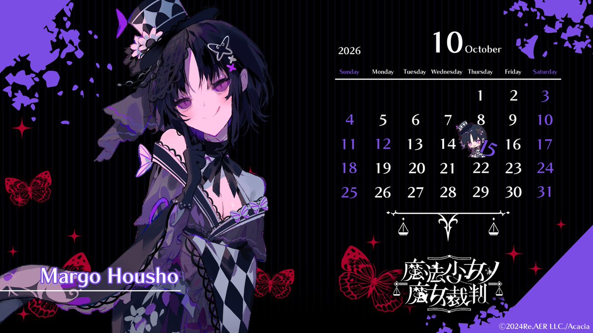13witch_Trials's tweet photo. ◆カレンダー配布のお報せ◆

共犯の皆様。
明日から使用可能な10月のカレンダーを公開いたします。

10月は宝生マーゴの生まれてしまった月です。
壁紙などにご使用ください。

#まのさば https://t.co/dU5g9Cx4Z4