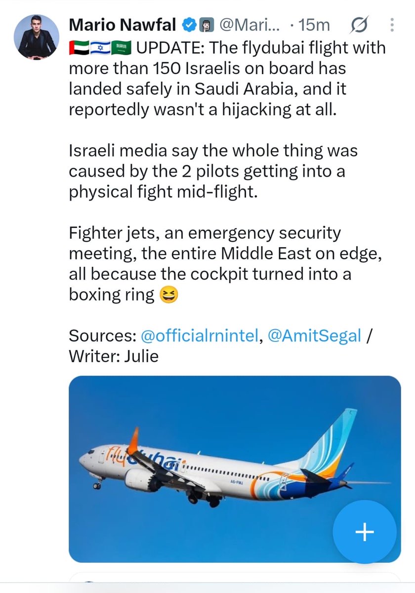 Iyervval's tweet photo. Situation averted. But imagine. The copilot stabbed the captain and wanted to crash the plane with almost 200 people on board. The situation was averted thanks to the passengers, crew supplementing the captain’s valiant resistance and quick thinking. https://t.co/NXaShhZ0Ei