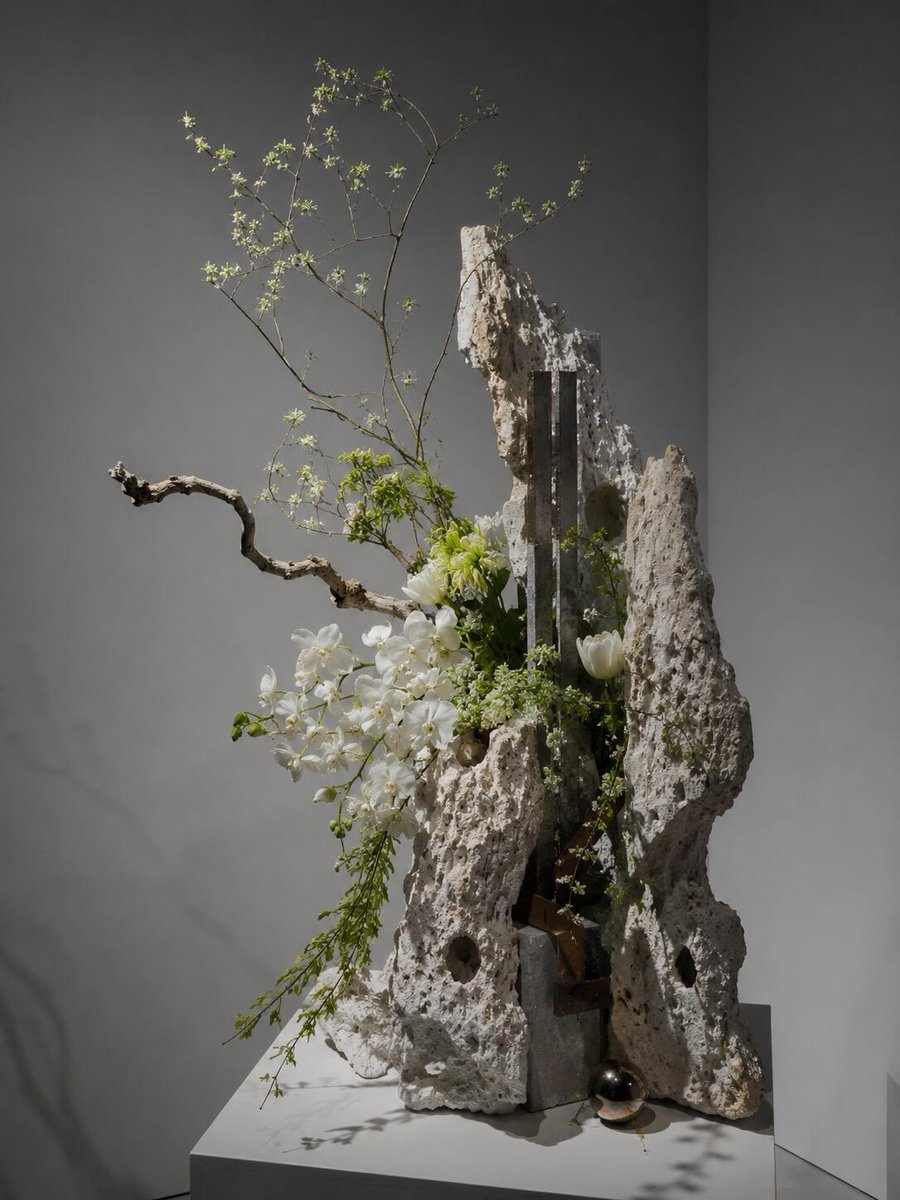 weidaowu's tweet photo. What boundaries will flowers cross once they leave the vase?#SculpturalFloristry #BotanicalArt https://t.co/B0jI9TS1Xu
