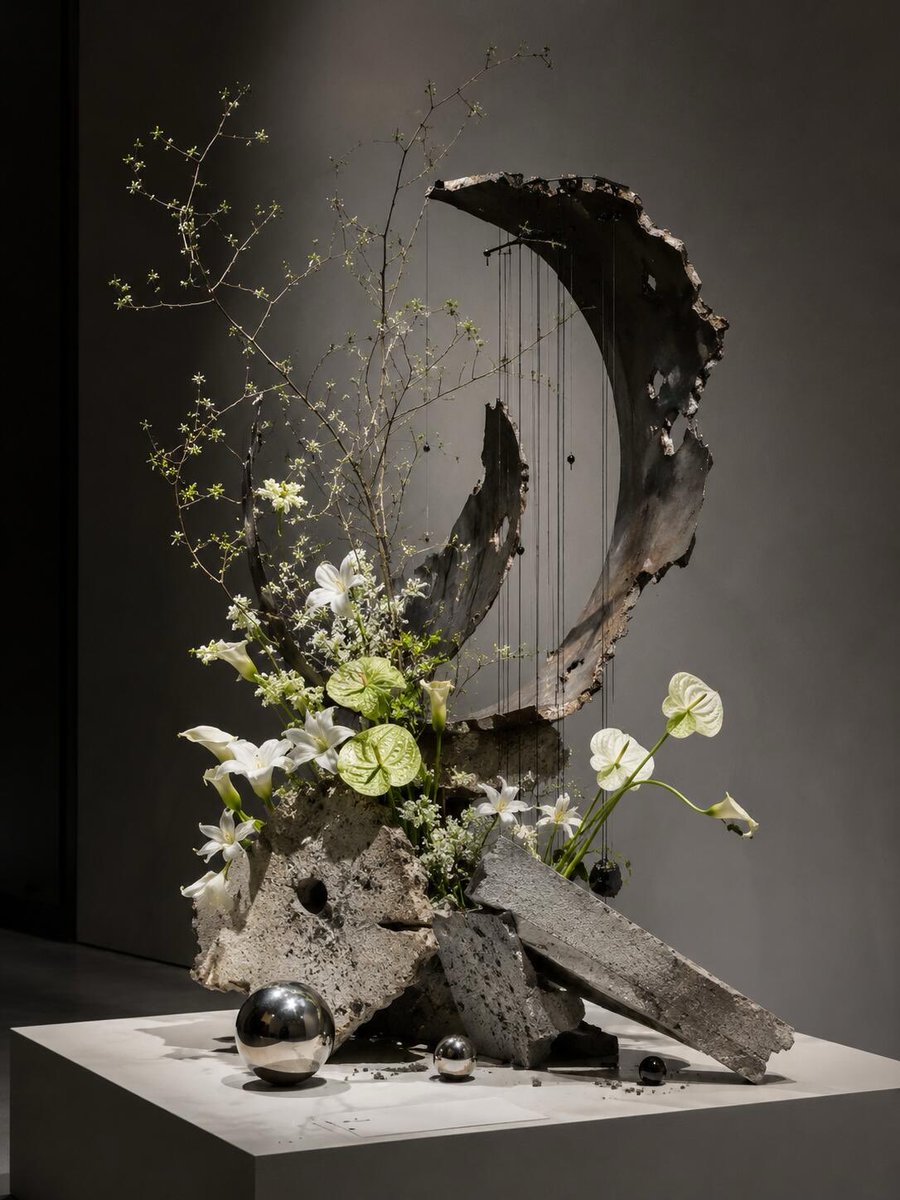 weidaowu's tweet photo. What boundaries will flowers cross once they leave the vase?#SculpturalFloristry #BotanicalArt https://t.co/B0jI9TS1Xu