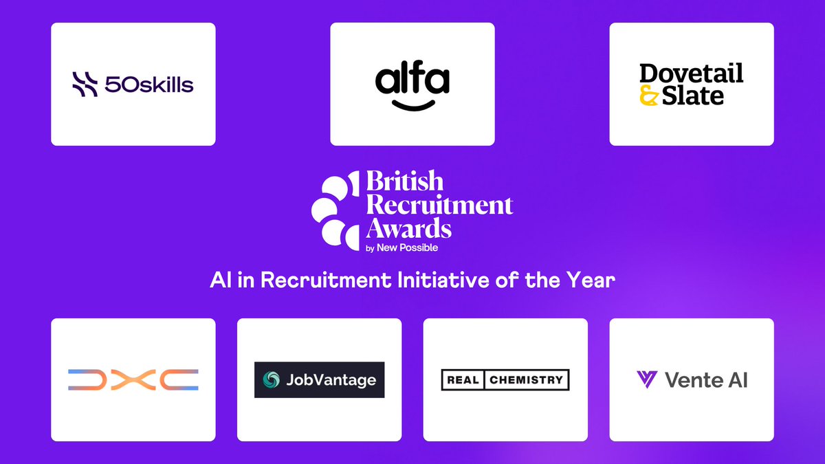BritRecAwards's tweet photo. Congratulations to the British Recruitment Awards 2026 'AI in Recruitment Initiative of the Year' Finalists! ✨
Winners revealed 12th November in Central London. 🏆🎉
#Recruitment #Awards #Talent #HR https://t.co/SNFNz7kUfR