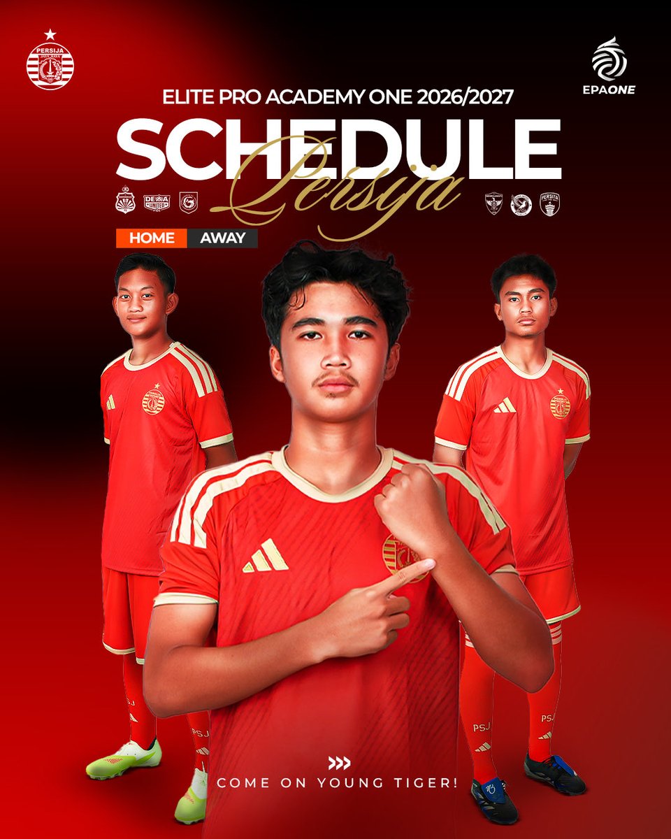 Persija_Jkt's tweet photo. 𝐌𝐚𝐫𝐤 𝐘𝐨𝐮𝐫 𝐂𝐚𝐥𝐞𝐧𝐝𝐚𝐫! 🗓️🐯

Jadwal lengkap Persija EPA One 2026/2027 sudah dirilis! Mulai dari U-16, U-18, hingga U-20, siap berjuang di setiap pertandingan musim ini. Save the dates, Young Tigers!🔥

#EPAOne #EliteProAcademy #Persija https://t.co/Qcb3X4IOlk