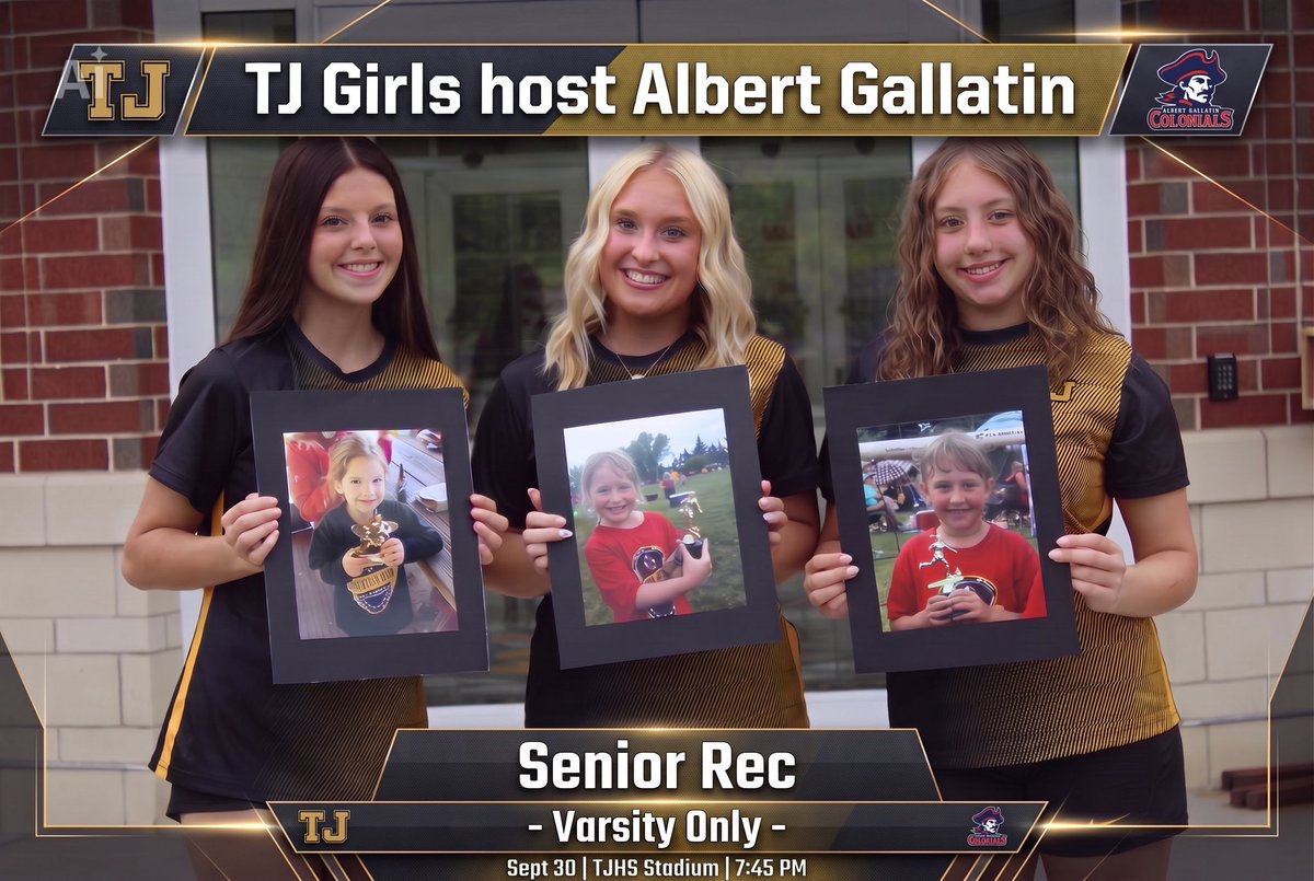 TJSoccerBooster's tweet photo. TJ Girls Varsity only host Albert Gallatin
Sept 30 @ 7:45p - Senior Rec and Youth night / 8th grade Rec
#WErTJ
#TJGirlsSoccer
@wjhsd
@TJHSJaguars
@PGVarsityXtra
@TribLiveHSSN
@MVI_Sports
@pghsoccernow
#WPIALSoccer https://t.co/zy3KGj7bDQ