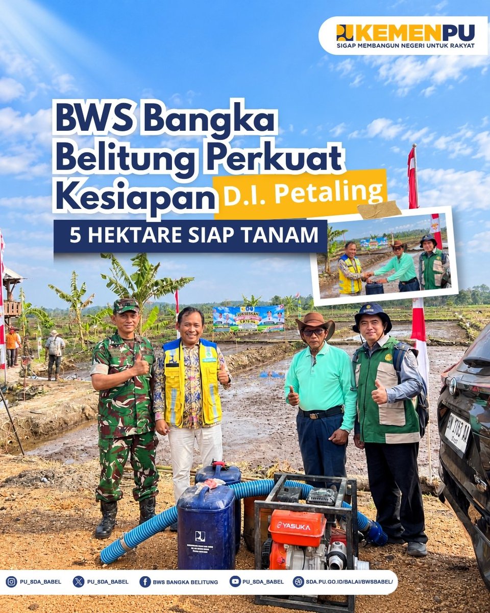 pu_sda_babel's tweet photo. BWS Bangka Belitung turut hadir dalam Gerak Tanam Padi PM-AAS Menuju 1.845 Hektare sebagai bentuk sinergi mendukung swasembada pangan dan penguatan sektor pertanian di Bangka Belitung.

#MengelolaAirUntukNegeri #KementerianPU #SigapMembangunNegeriUntukRakyat https://t.co/Amcu8WegTa