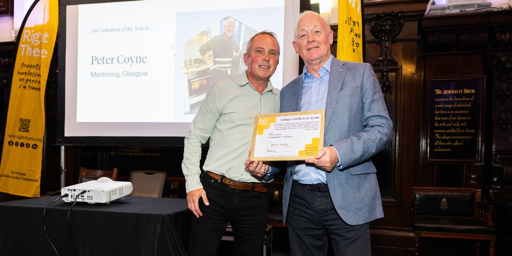 RightThereOrg's tweet photo. Earlier this month we were delighted to present Peter Coyne with the Volunteer of the Year award at our annual Staff Festival 💛🥳

Peter has volunteered with Right There within our @intandemScot Mentoring programme for just over 3 years. Peter has built positive relationships with his mentees, offering support to the young people and their families on a weekly basis. Peter has gone above and beyond in his role a volunteer mentor and has remained enthusiastic and dedicated to the role over the last three years. 

We really appreciate your commitment and enthusiasm Peter, thank you for all you do – a very well deserved award!