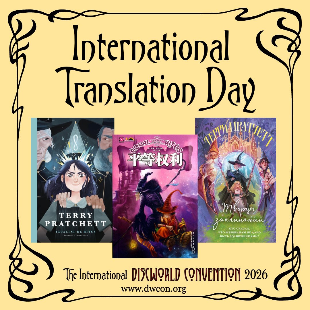 dwcon's tweet photo. Happy #InternationalTranslationDay!

Did you know that Sir #TerryPratchett's books are translated into more than 30 languages worldwide -- with lots more to come! Many translated editions have their own bespoke cover art. Which is your favourite?

#Discworld #DiscworldConvention https://t.co/8yo38BkuBH