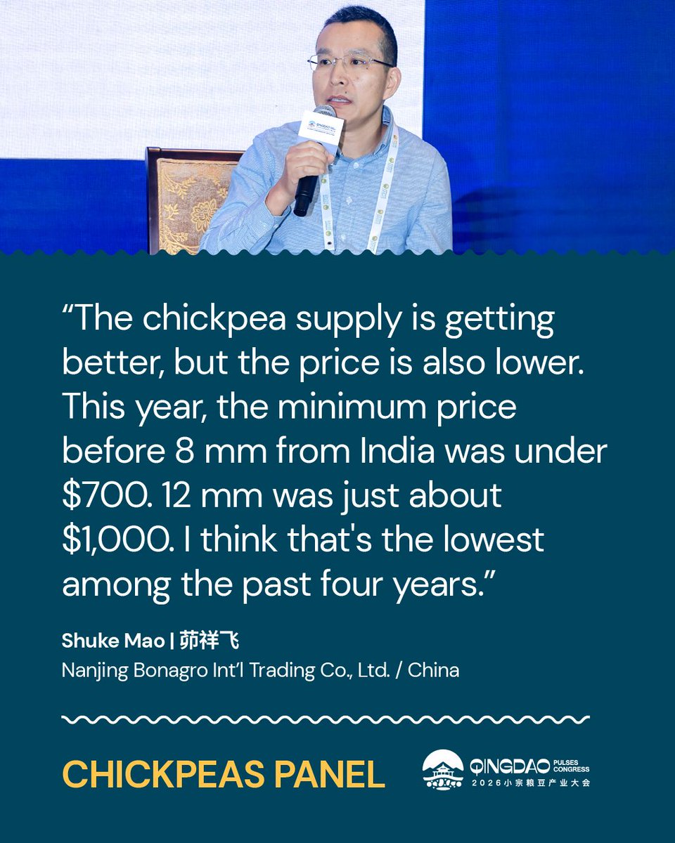 GlobalPulsesGPC's tweet photo. At the Qingdao Pulses Congress, the Chickpeas Panel brought together top industry voices to discuss the factors shaping the market — from changing production and quality to prices, trade flows and demand.

#GPC #QingdaoPulsesCongress #Pulses #Chickpeas #Peas https://t.co/TkRAN3hq2O