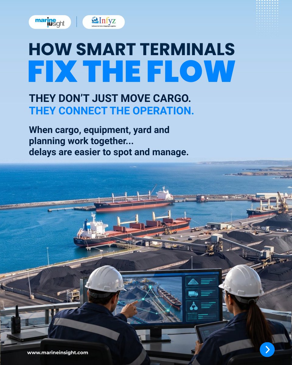 MarineInsight's tweet photo. ⁉️ Why do dry bulk carriers spend more time in port than other vessels? 

⏳From specialized cargo handling to complex ballast/stress management and weather sensitivity, port turnarounds require precision.  
 
Explore: https://t.co/BnSedtq92q

#Maritime #Shipping #PortOperations https://t.co/i5SWQqVfRl