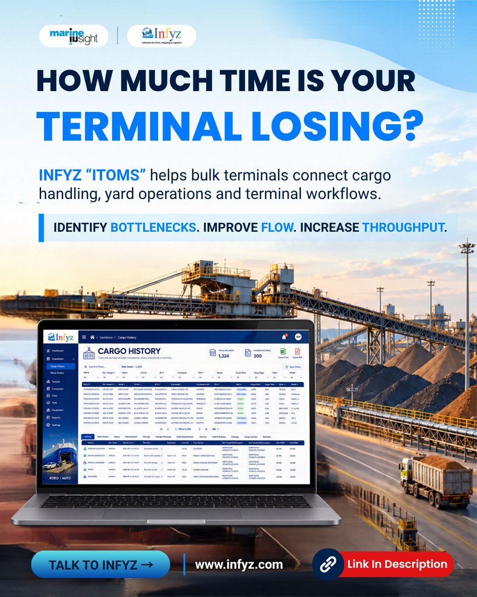 MarineInsight's tweet photo. ⁉️ Why do dry bulk carriers spend more time in port than other vessels? 

⏳From specialized cargo handling to complex ballast/stress management and weather sensitivity, port turnarounds require precision.  
 
Explore: https://t.co/BnSedtq92q

#Maritime #Shipping #PortOperations https://t.co/p8Z4ses7cu