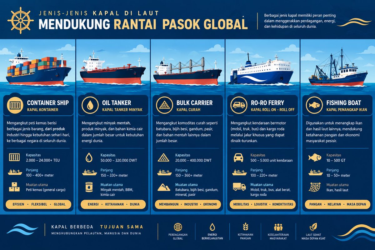 DwipaOpenMarine's tweet photo. Industri pelayaran tak hanya pada pengangkutan barang, tapi juga menciptakan bisnis di pelabuhan, pergudangan, bongkar muat, galangan kapal, perawatan, asuransi, hingga logistik.

Beragam jenis kapal menjaga inti kelancaran perdagangan, logistik, &amp; konektivitas maritim Indonesia. https://t.co/bsteLJzwt2